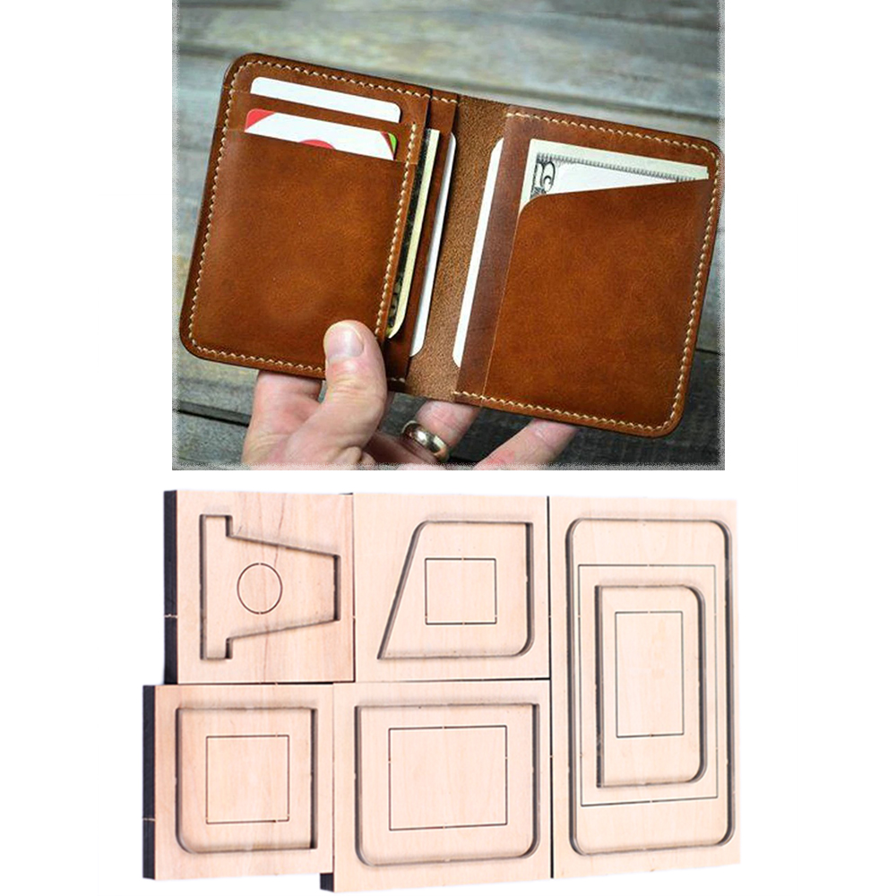 Leatherwork Machine - DIYレザークラフト用、シンプルなカードホルダー、小型財布、ナイフ型、カッティングダイ、手動式パンチツール、パターン、サイズ120x95mm