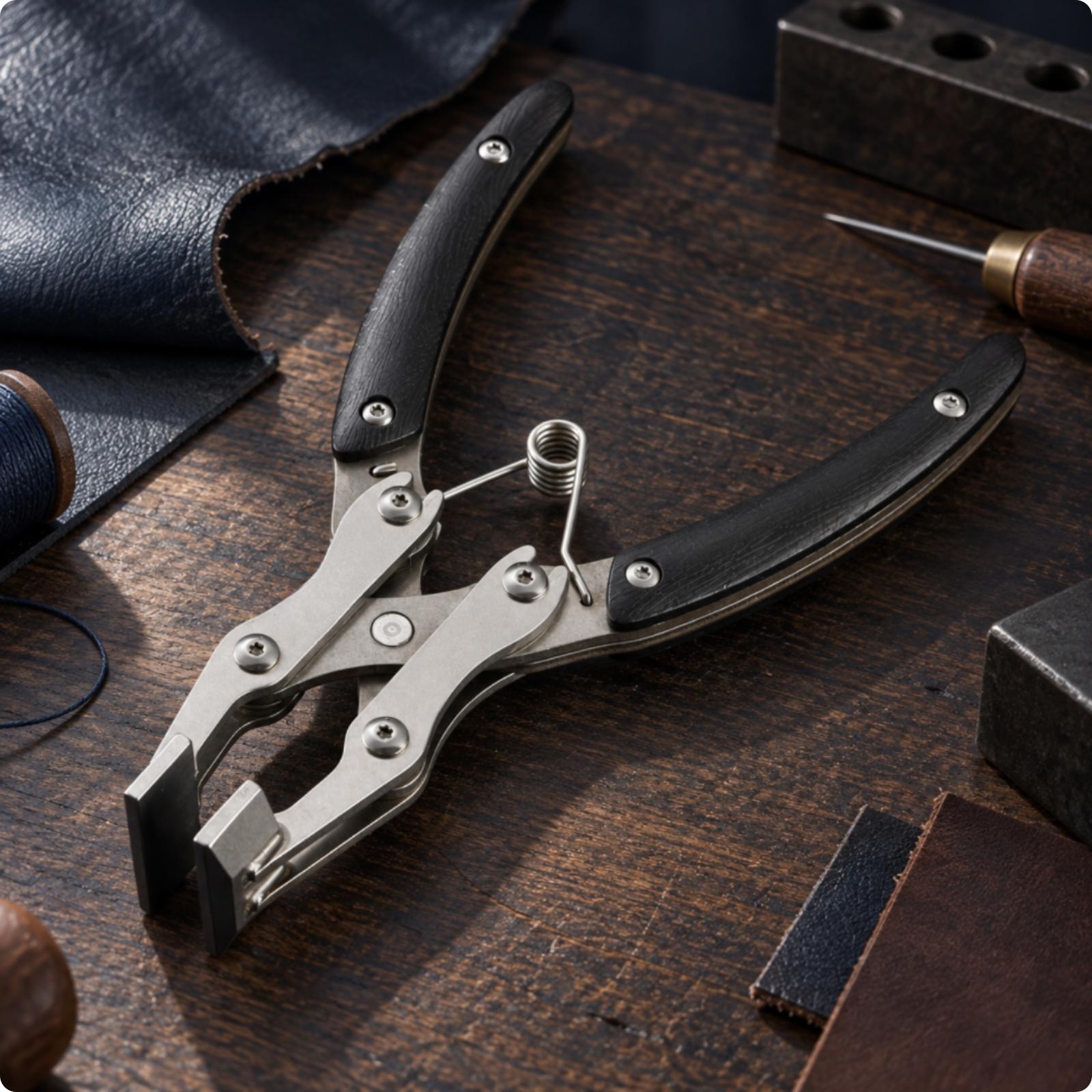 プロ仕様の革縁プレスプライヤー。ステンレス製で、革細工に最適 - Leatherwork Hand Press のレビューと価格
