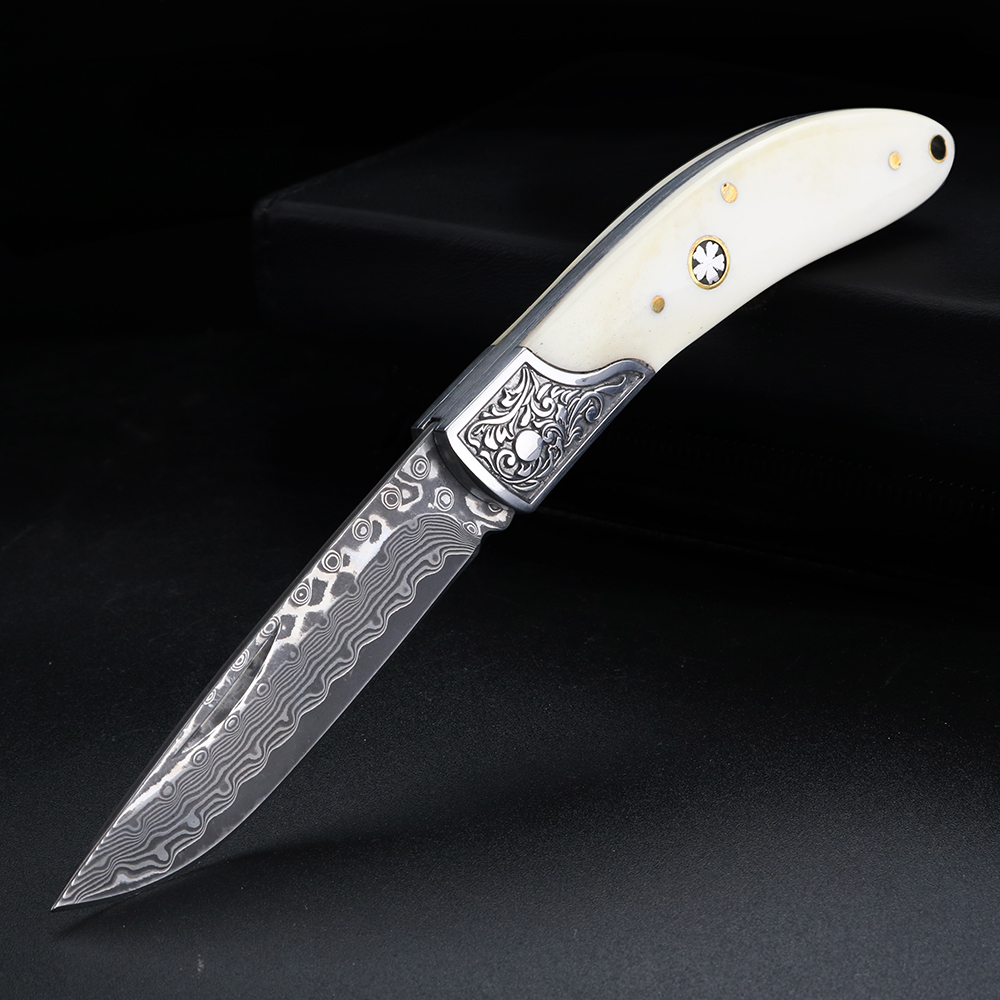 ブルボーンダマスカス鋼折りたたみナイフ、アウトドア高硬度ポケ - Bone Folder Tool のレビューと価格